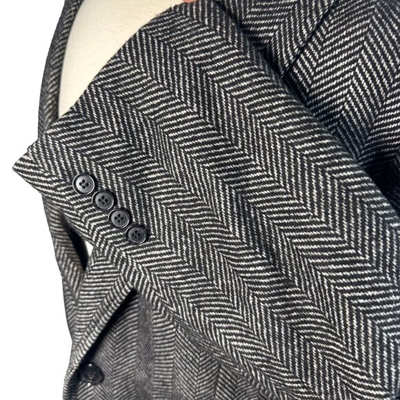 Braveman Men's XXL Herringbone Wool Blend Overcoat Black Gray HR01 Long Coat - Picture 5 of 10